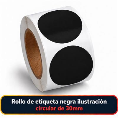 Rollo de etiqueta Ilustración Circular Negro 30 Diametro (B40 ROLLO x 1000)